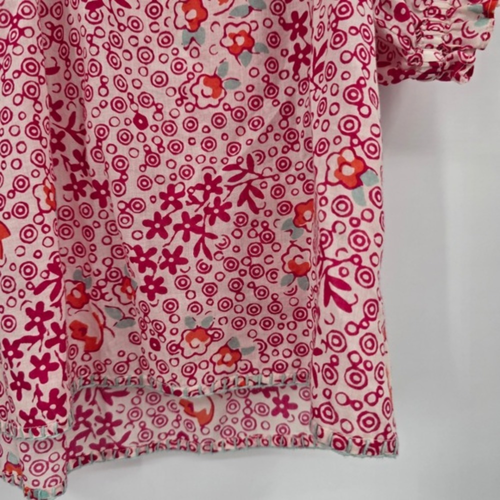 Olivia James Floral Blouse Smocked Neck 3/4 Sleeve Pink Top Size S - Picture 6 of 10